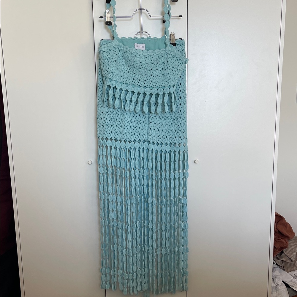 Aqua Blue Sleeveless Two Piece Set